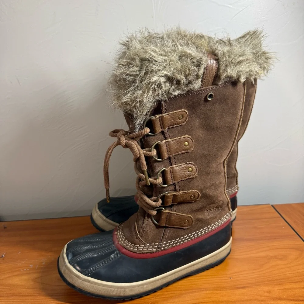 Sorel Joan of Arctic Tall Lace Up Snow Boot Waterproof‎ Leather Brown Tan 7.5